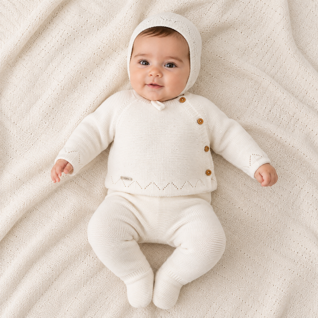 Conjunto de Punto para Bebé con Capota – Marfil