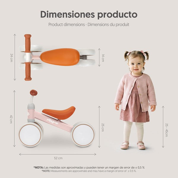 Bicicleta de Equilibrio Rosa Interbaby 4 Ruedas | Bebés Rosa