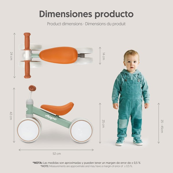 Bicicleta de Equilibrio Rosa Interbaby 4 Ruedas | Bebés Verde