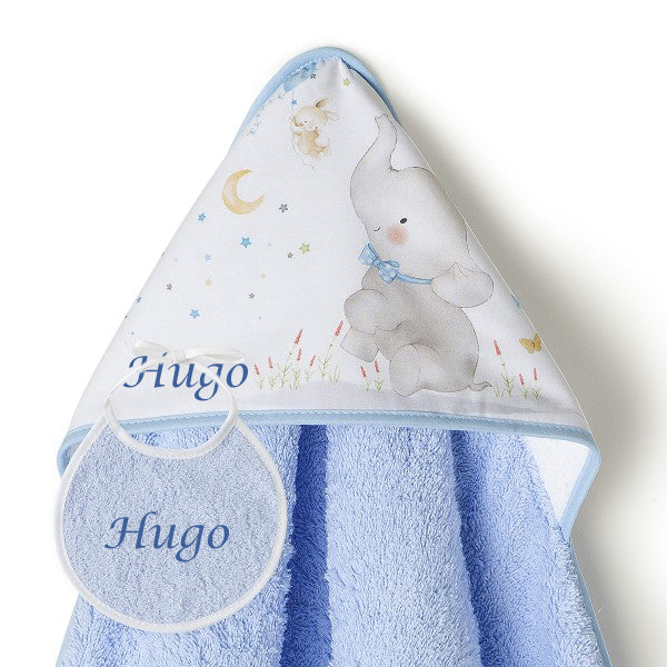 Capa de Baño Bebé + Babero Personalizado | Elefantito Azul