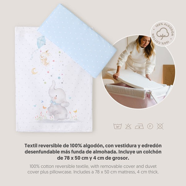 Minicuna + Vestidura Elefante Azul