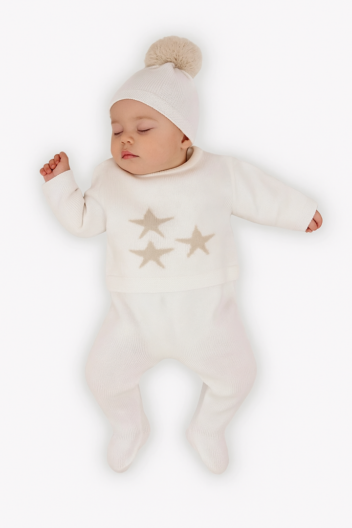 Conjunto de bebé de punto con estrellas marfil