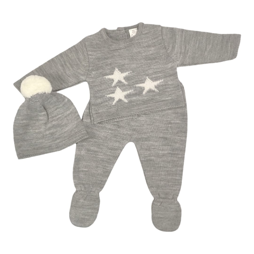 Conjunto de bebé de punto con estrellas Gris
