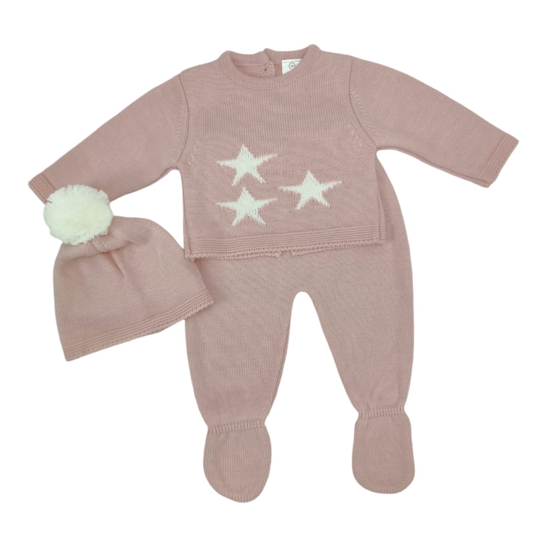 Conjunto de bebé de punto con estrellas Rosa