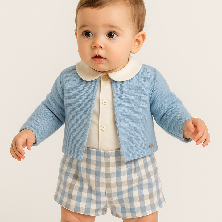 Conjunto bebé niño vichy azul y beige