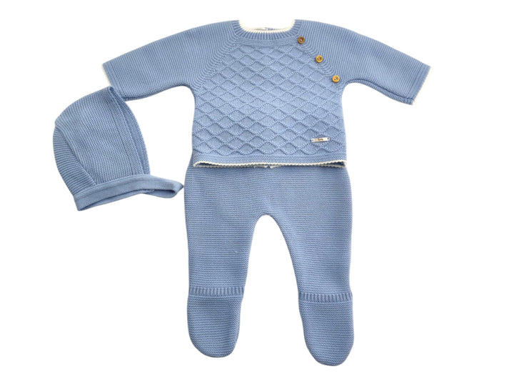 Conjunto de punto bebé Azul con gorro