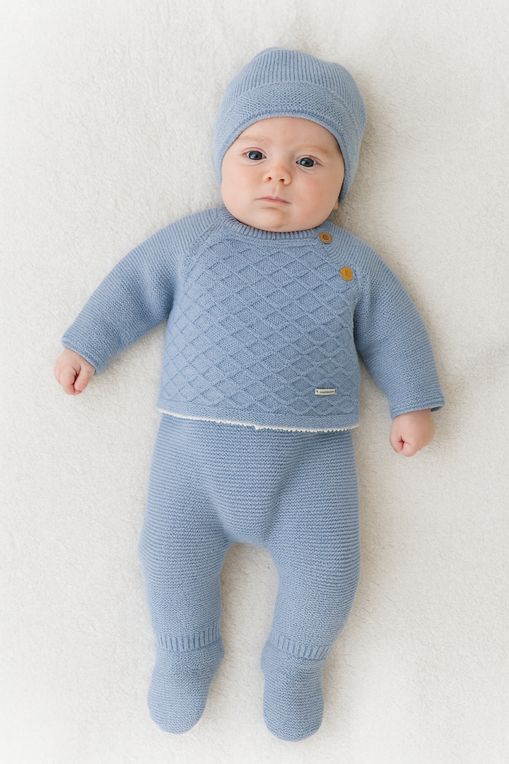 Conjunto de punto bebé Azul con gorro