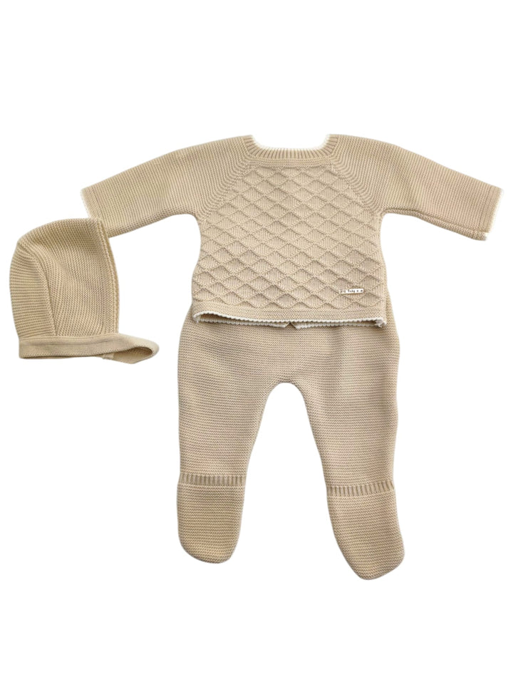 Conjunto de punto bebé camel con gorro