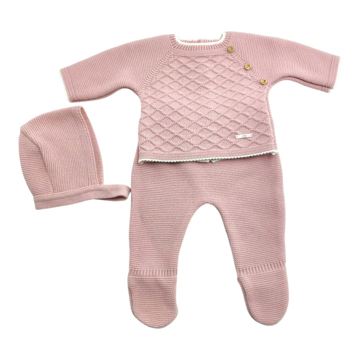 Conjunto de punto bebé Rosa con gorro