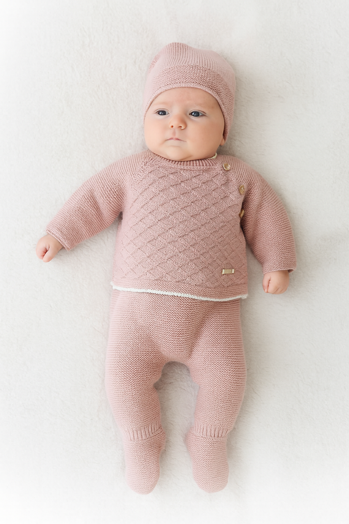 Conjunto de punto bebé Rosa con gorro