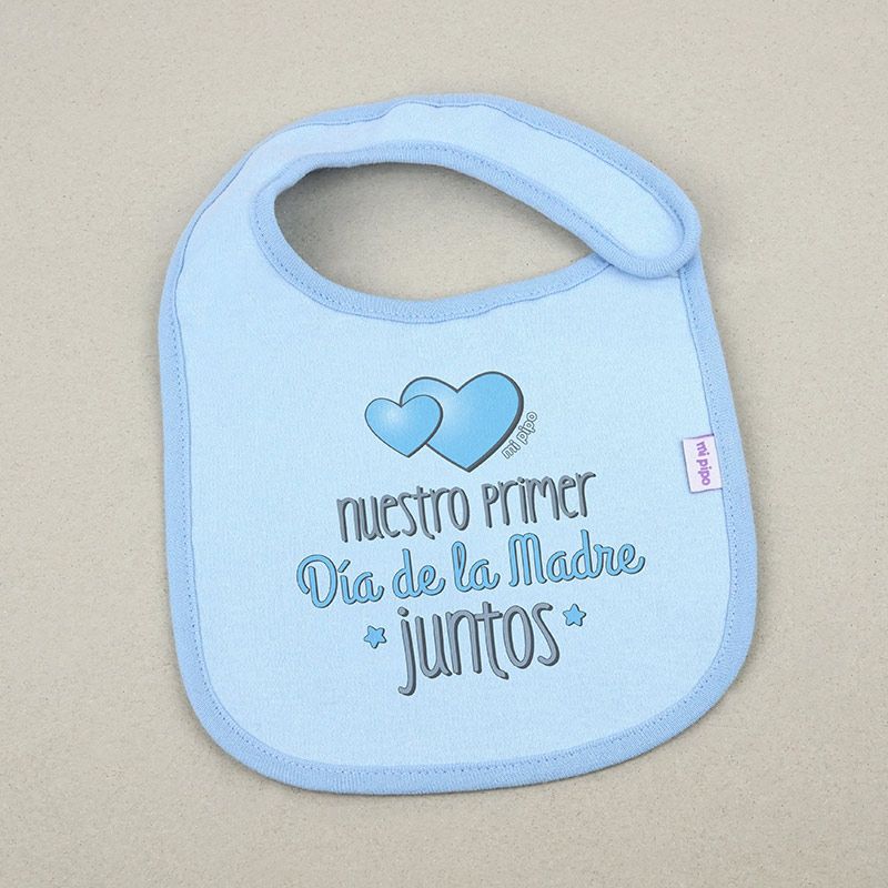 Babero Divertido Nuestro primer día de la Madre juntos Clásico azul