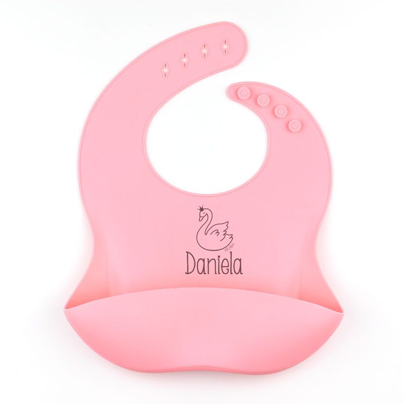 Babero SILICONA Personalizado Nombre + Cisne, color a elegir - Mikeko