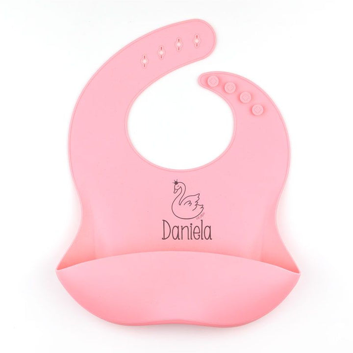 Babero SILICONA Personalizado Nombre + Cisne, color a elegir - Mikeko