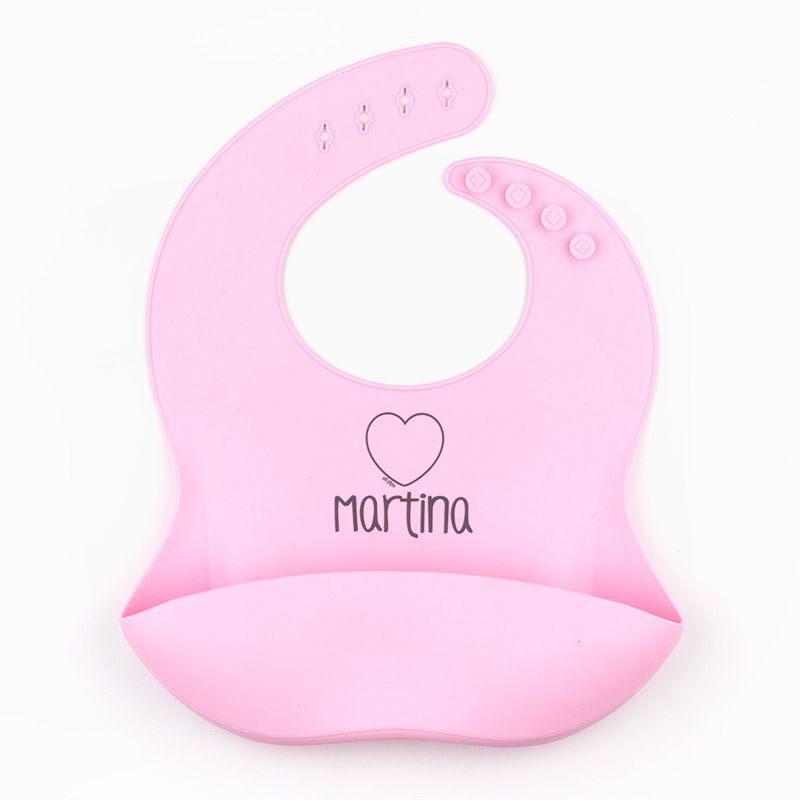 Babero SILICONA Personalizado Nombre + Corazón, color a elegir - Mikeko