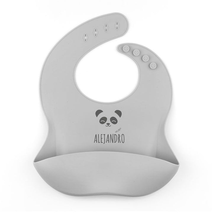 Babero SILICONA Personalizado Nombre + Panda, color a elegir