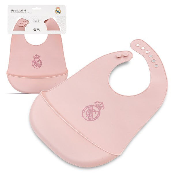 Babero Real Madrid Silicona | Oficial, Antibacteriano y BPA Free Rosa