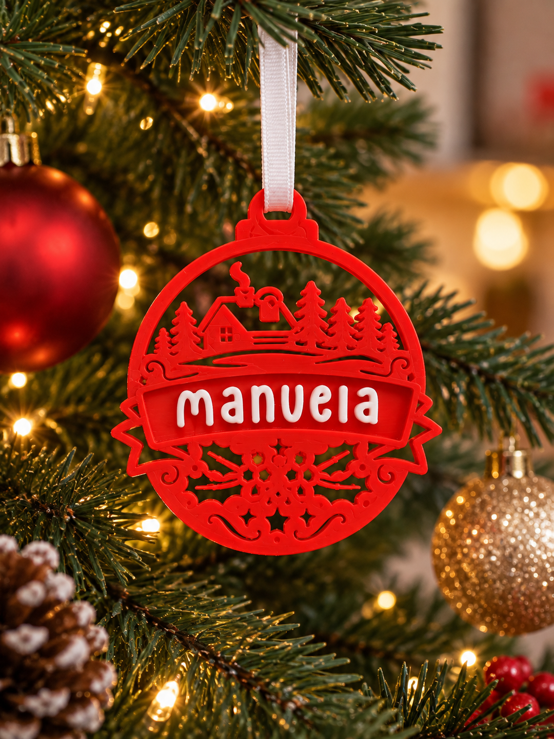 Bola de Navidad Personalizada con Nombre – Modelo Casita | Impresión 3D