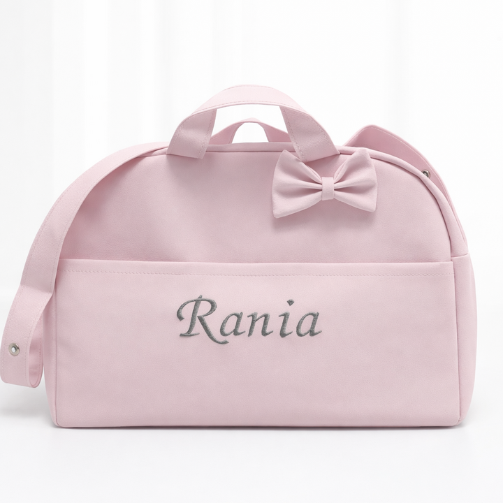 Bolso Maternal Personalizado Modelo Lazo Rosa