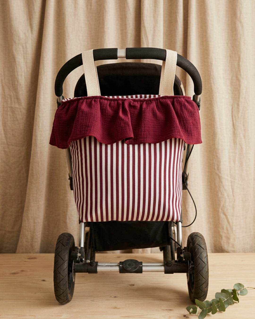 Bolso Organizador para Carrito de Bebé – Burdeos con Rayas