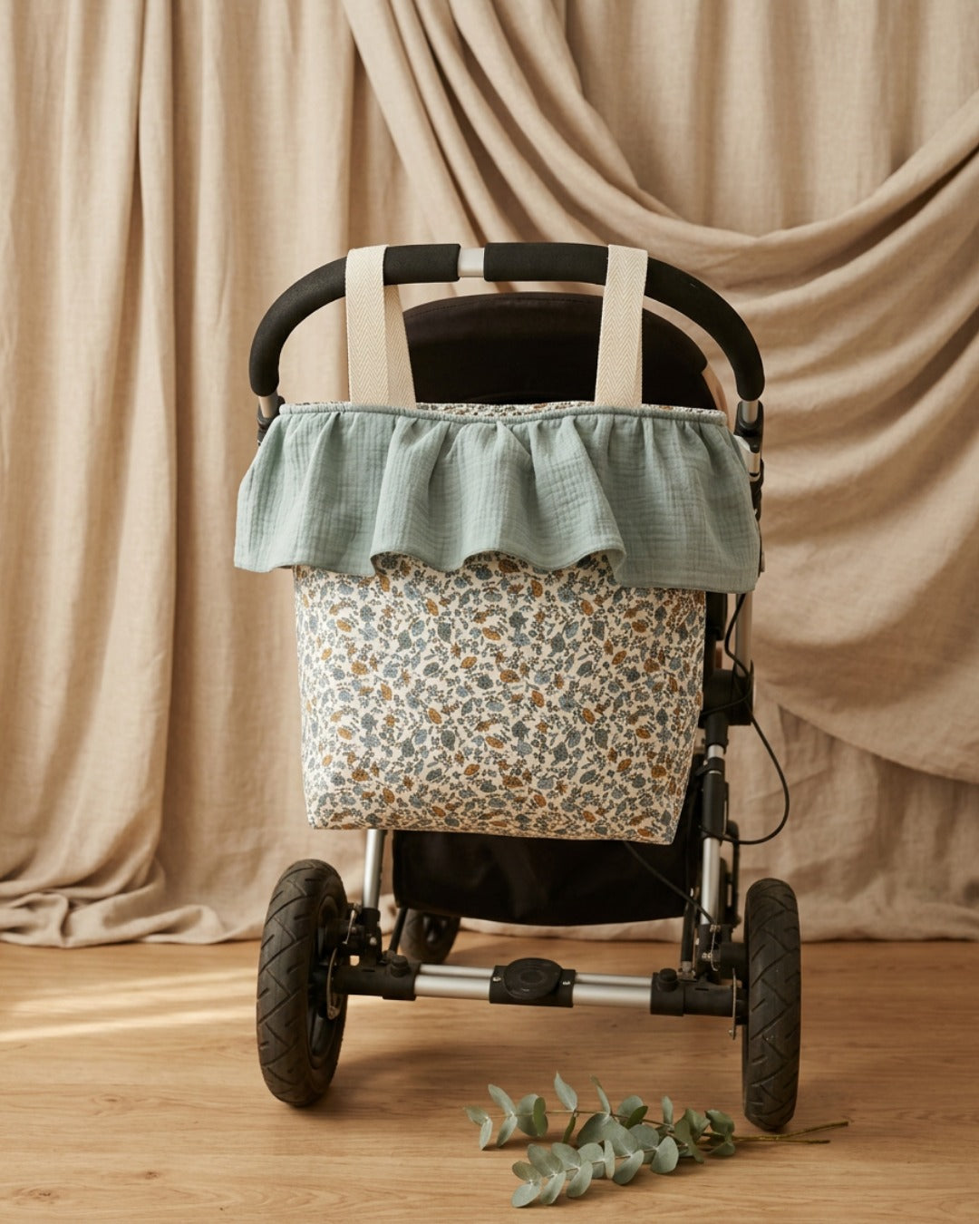 Bolso Organizador para Carrito de Bebé – Verde con Estampado Floral