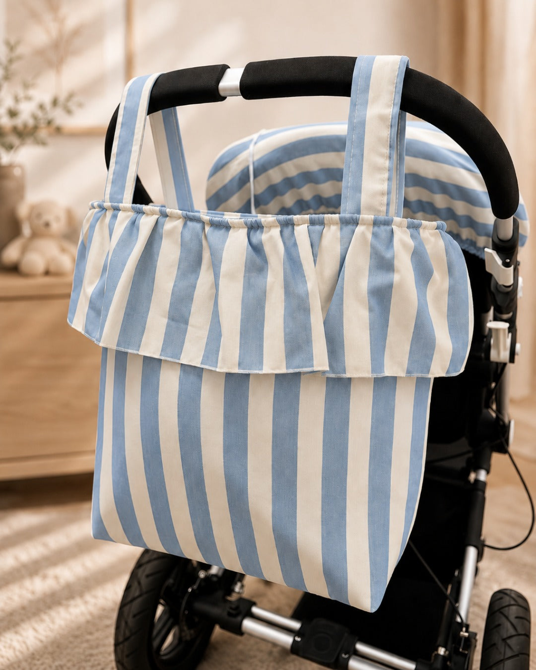 Bolso Organizador para Carrito de Bebé – Azul Celeste con Rayas