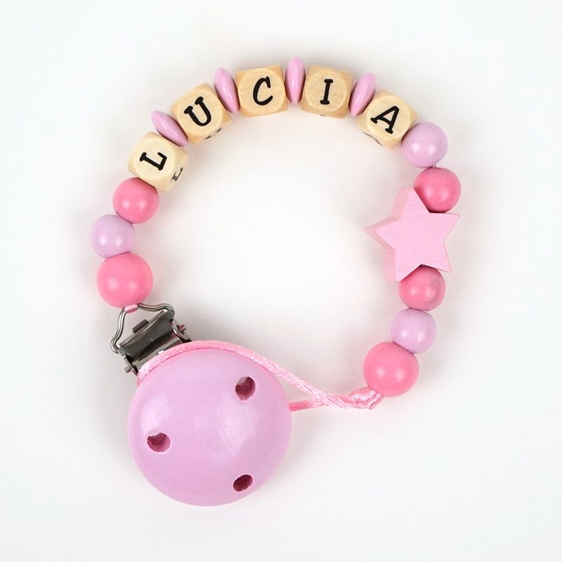 Cadenita de madera personalizada estrella tonos rosa - Mikeko