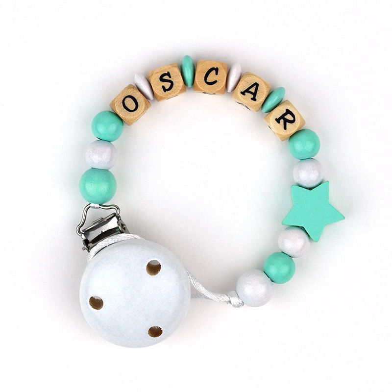 Cadenita de madera personalizada estrella menta blanco - Mikeko