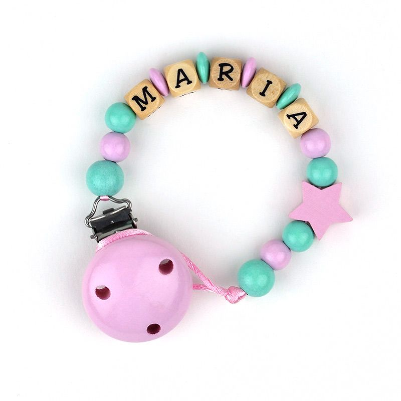 Cadenita de madera personalizada estrella menta rosa - Mikeko