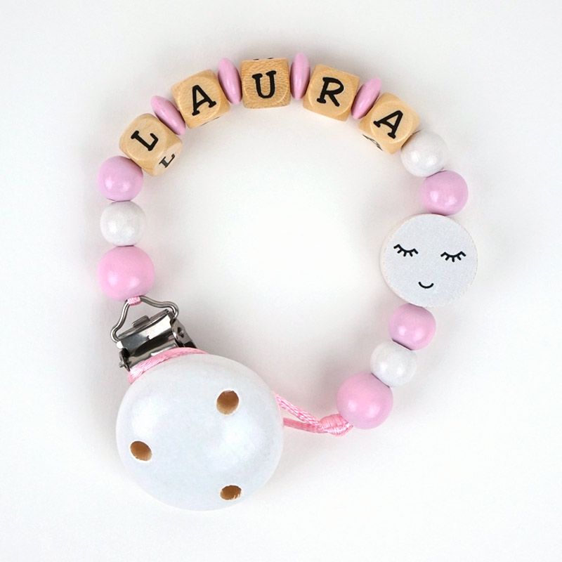 Cadenita de madera personalizada pestañas rosa - Mikeko