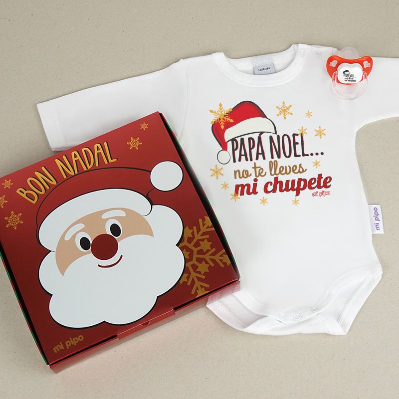 Cajita Navidad Body + Chupete Papá Noel, no te lleves mi chupete - Mikeko