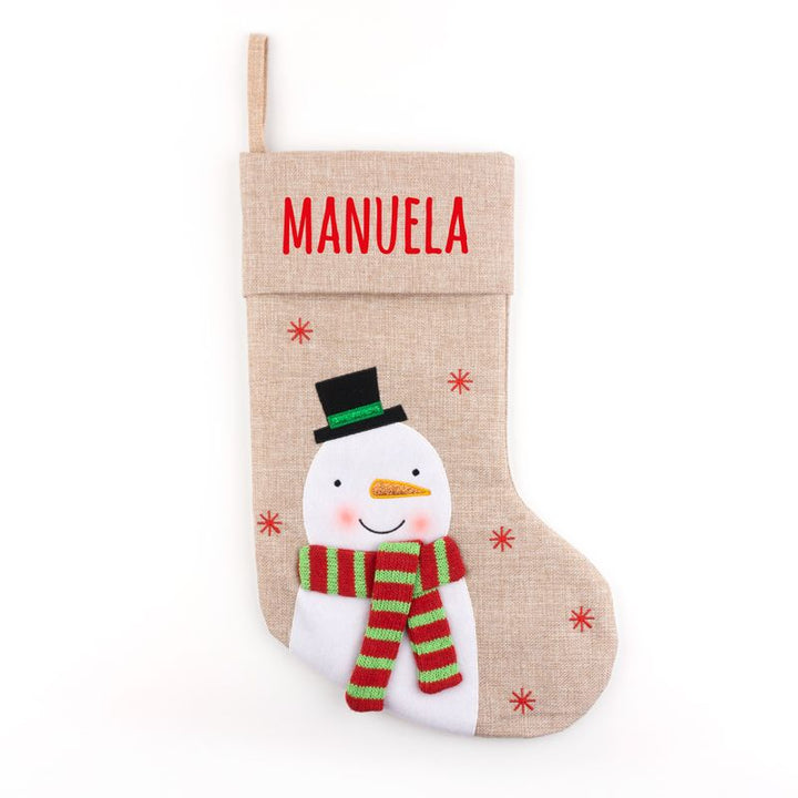 Calcetín Premium Yute Navidad Muñeco Nieve personalizado