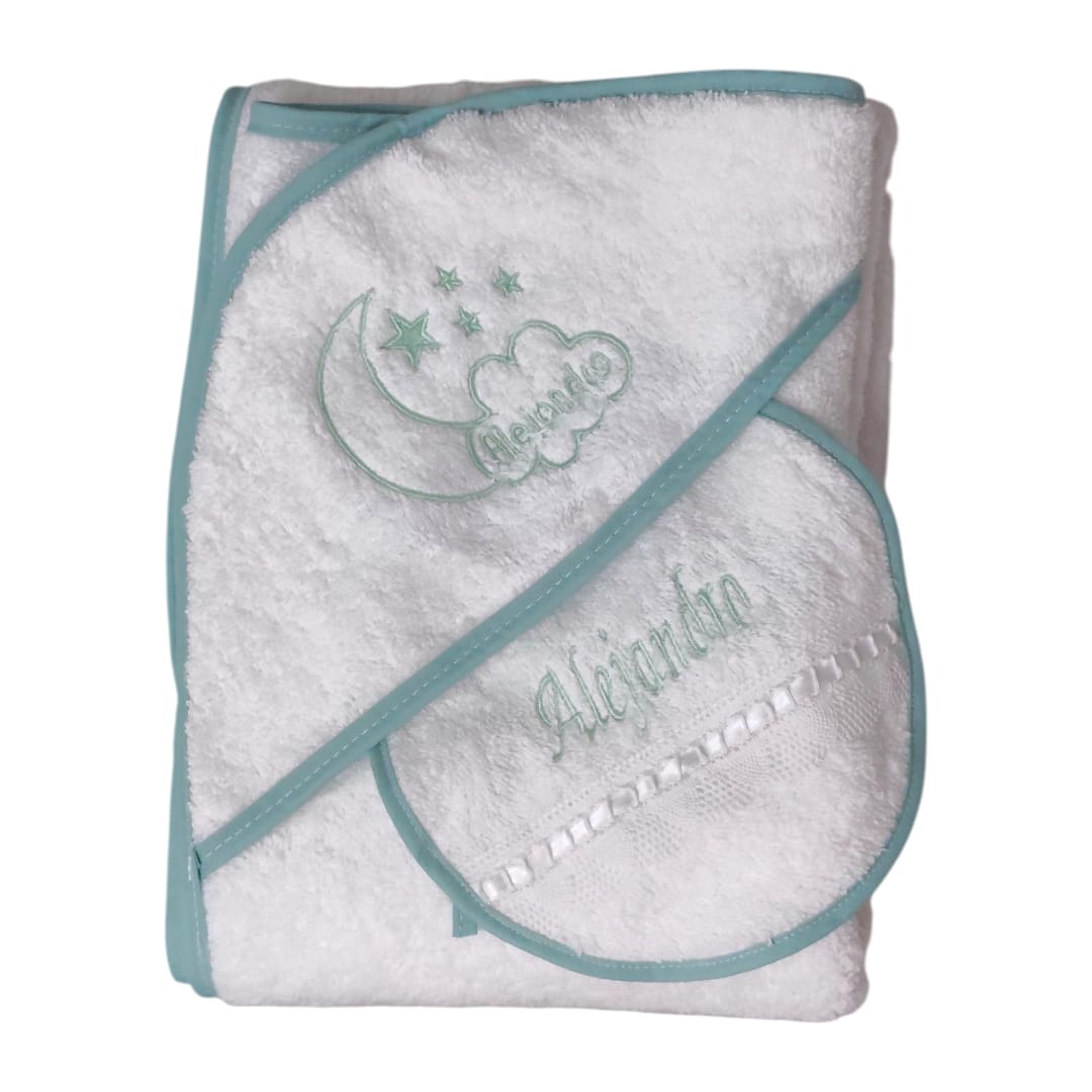 Capa de baño Nube Luna + Babero Personalizada