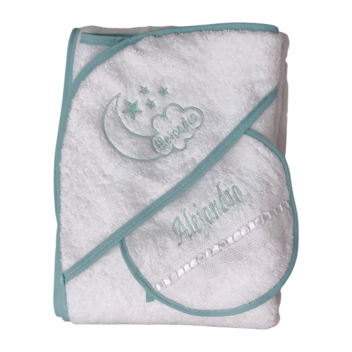 Capa de baño Nube Luna + Babero Personalizada