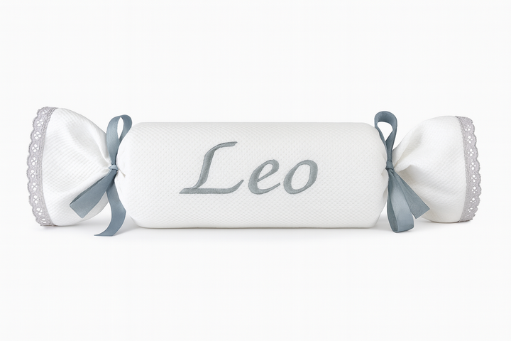 Cojín antivuelco piqué puntilla gris Personalizado