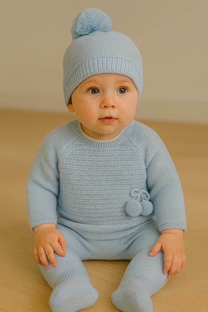 Conjunto Invierno pompón Celeste
