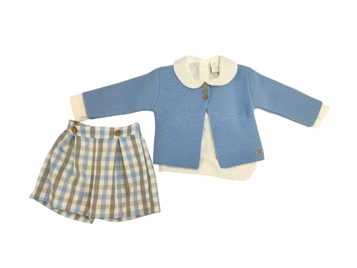 Conjunto bebé niño vichy azul y beige