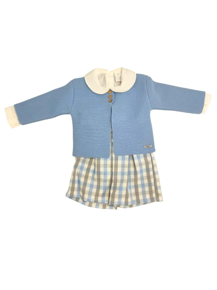 Conjunto bebé niño vichy azul y beige