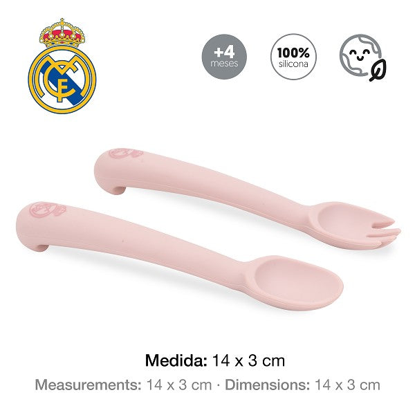 Cuchara y Tenedor de Silicona Real Madrid Rosa