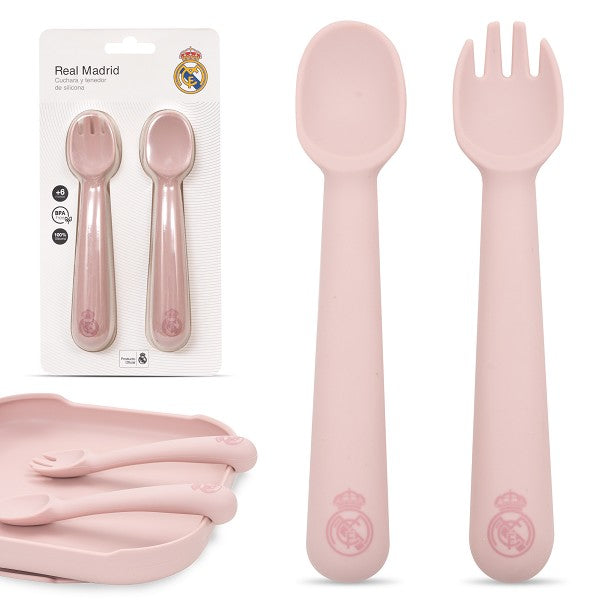 Cuchara y Tenedor de Silicona Real Madrid Rosa