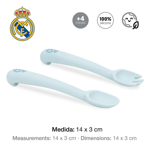 Cuchara y Tenedor de Silicona Real Madrid Azul