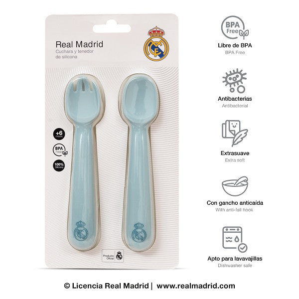 Cuchara y Tenedor de Silicona Real Madrid Azul