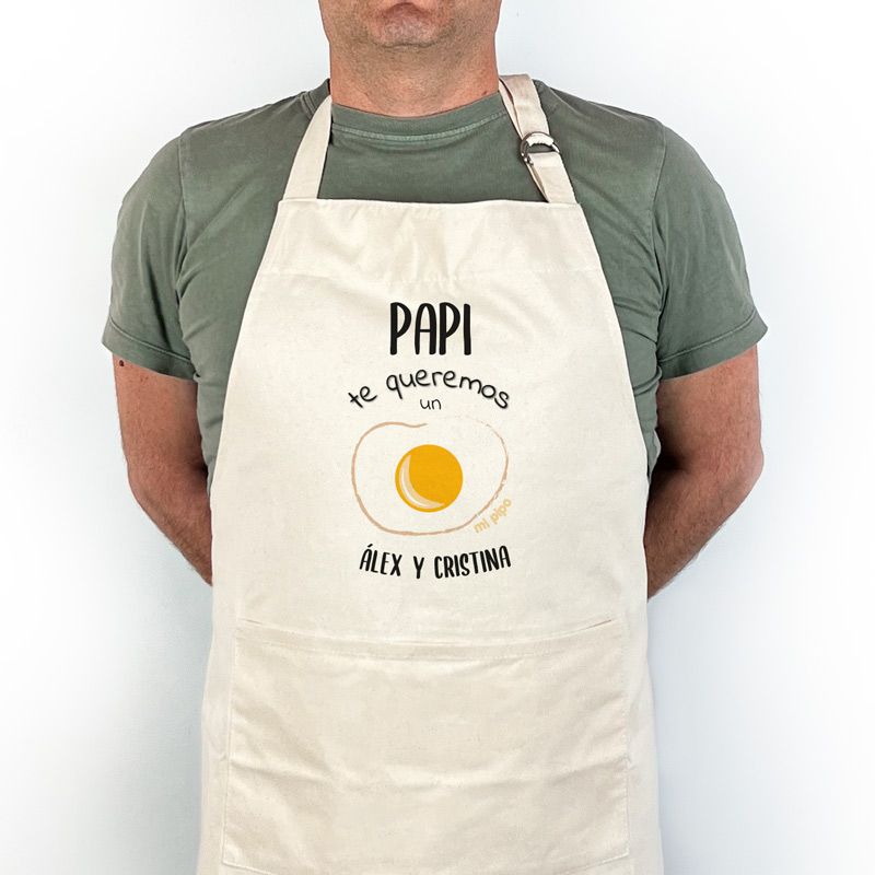 Delantal Algodón Premium Personalizado Papi te queremos un huevo (nombres)