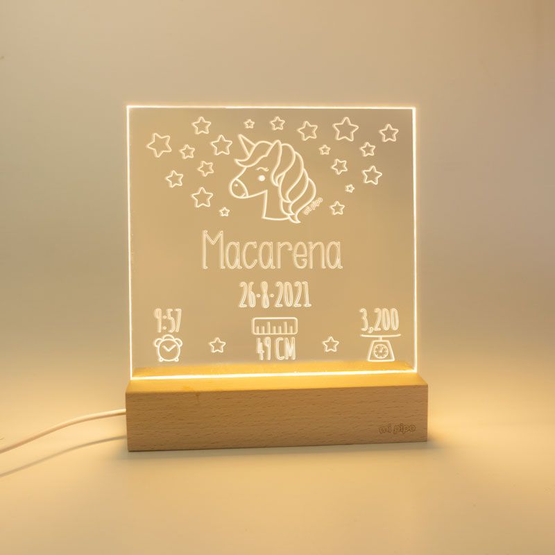 Lamparita Datos Nacimiento Unicornio personalizada - Mikeko