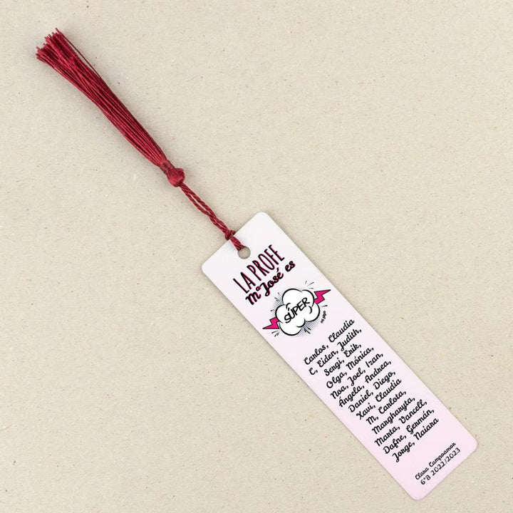 Marcapáginas Personalizado la Profe (nombre) es súper rosa (texto alumnos) - Mikeko