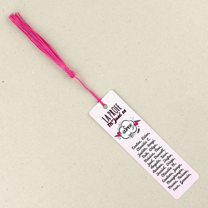 Marcapáginas Personalizado la Profe (nombre) es súper rosa (texto alumnos) - Mikeko