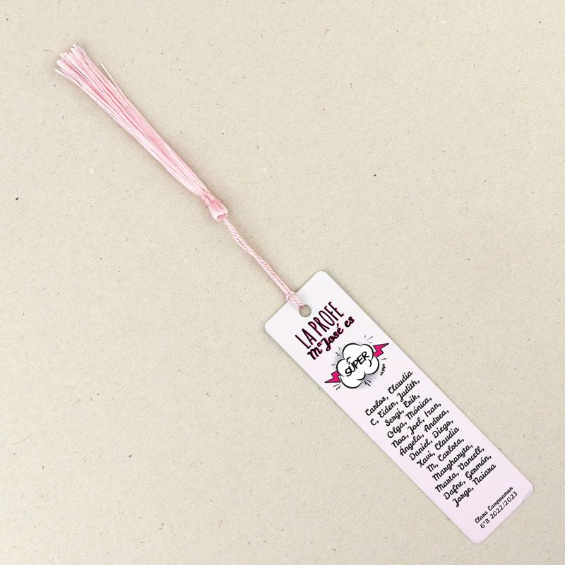 Marcapáginas Personalizado la Profe (nombre) es súper rosa (texto alumnos) - Mikeko