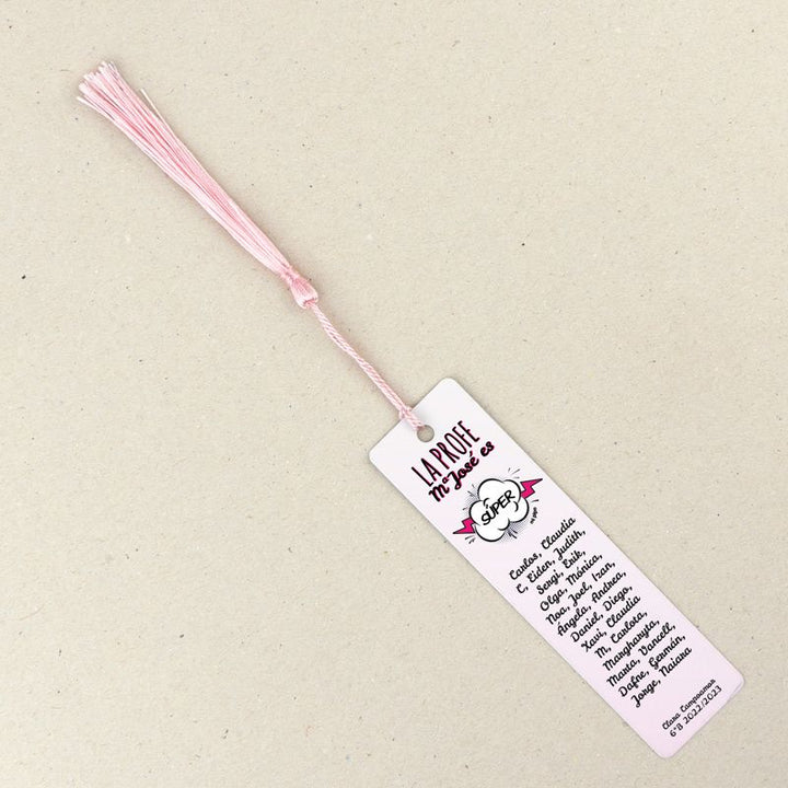 Marcapáginas Personalizado la Profe (nombre) es súper rosa (texto alumnos) - Mikeko