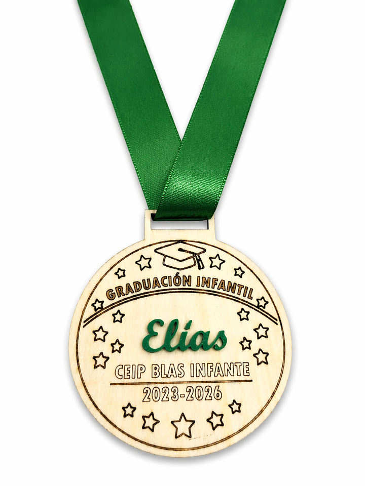 Medalla personalizada graduación de madera con nombre | Regalo fin de curso
