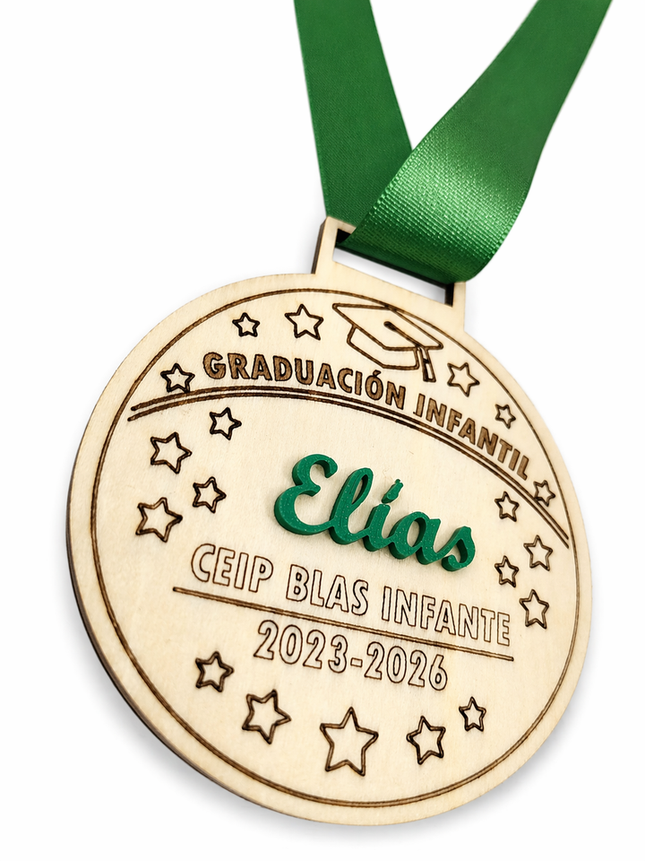 Medalla personalizada graduación de madera con nombre | Regalo fin de curso