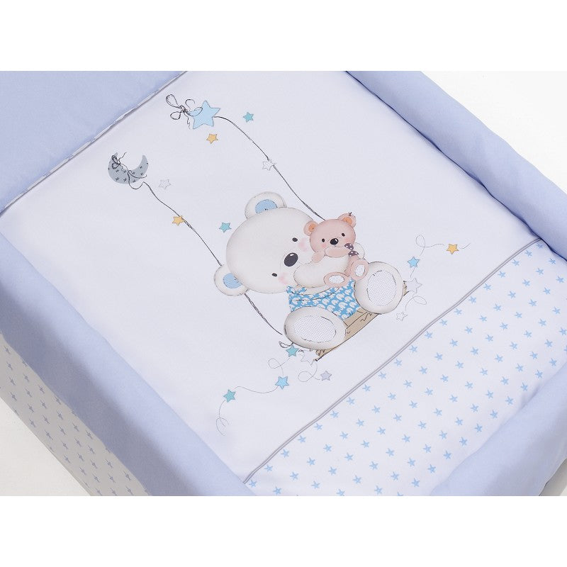Minicuna + Vestidura Oso Columpio Azul - Mikeko